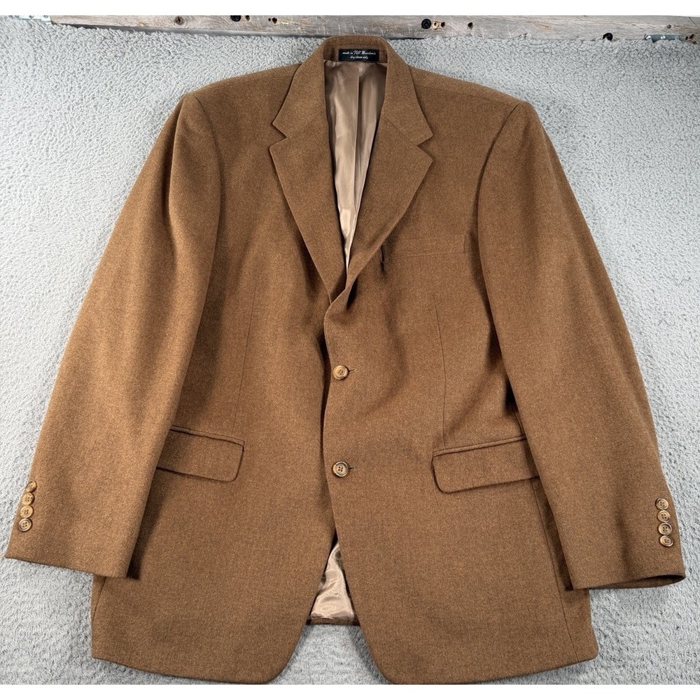 Andrew Fezza Wool Silk Cashmere Blazer Jacket Mens 44L Brown 2 Button Preppy